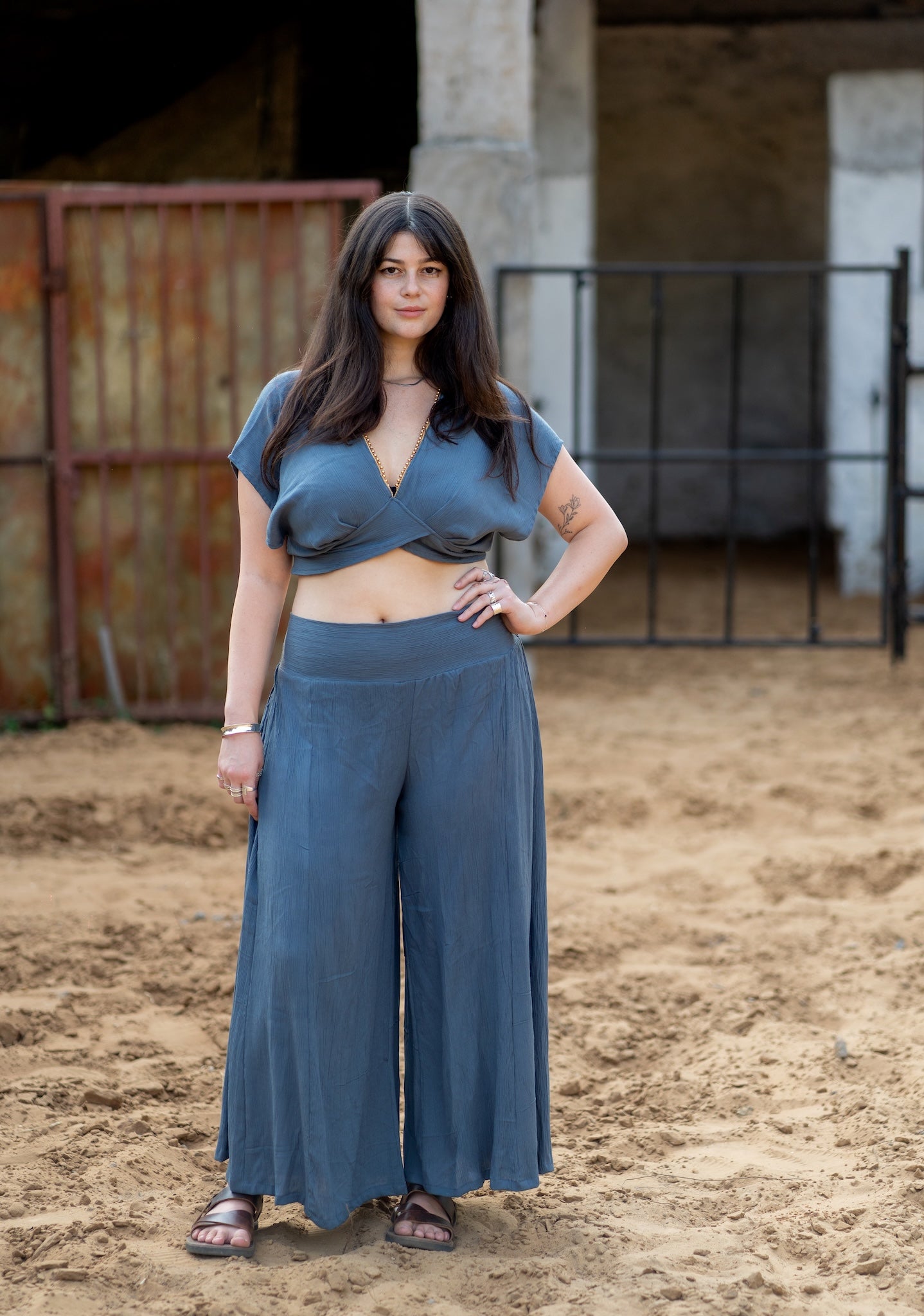 Boho ChicTwo-Piece Set - Top and Trousers Blue