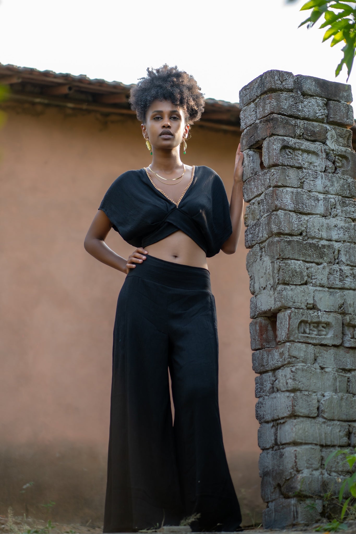 Boho ChicTwo-Piece Set - Top and Trousers Black