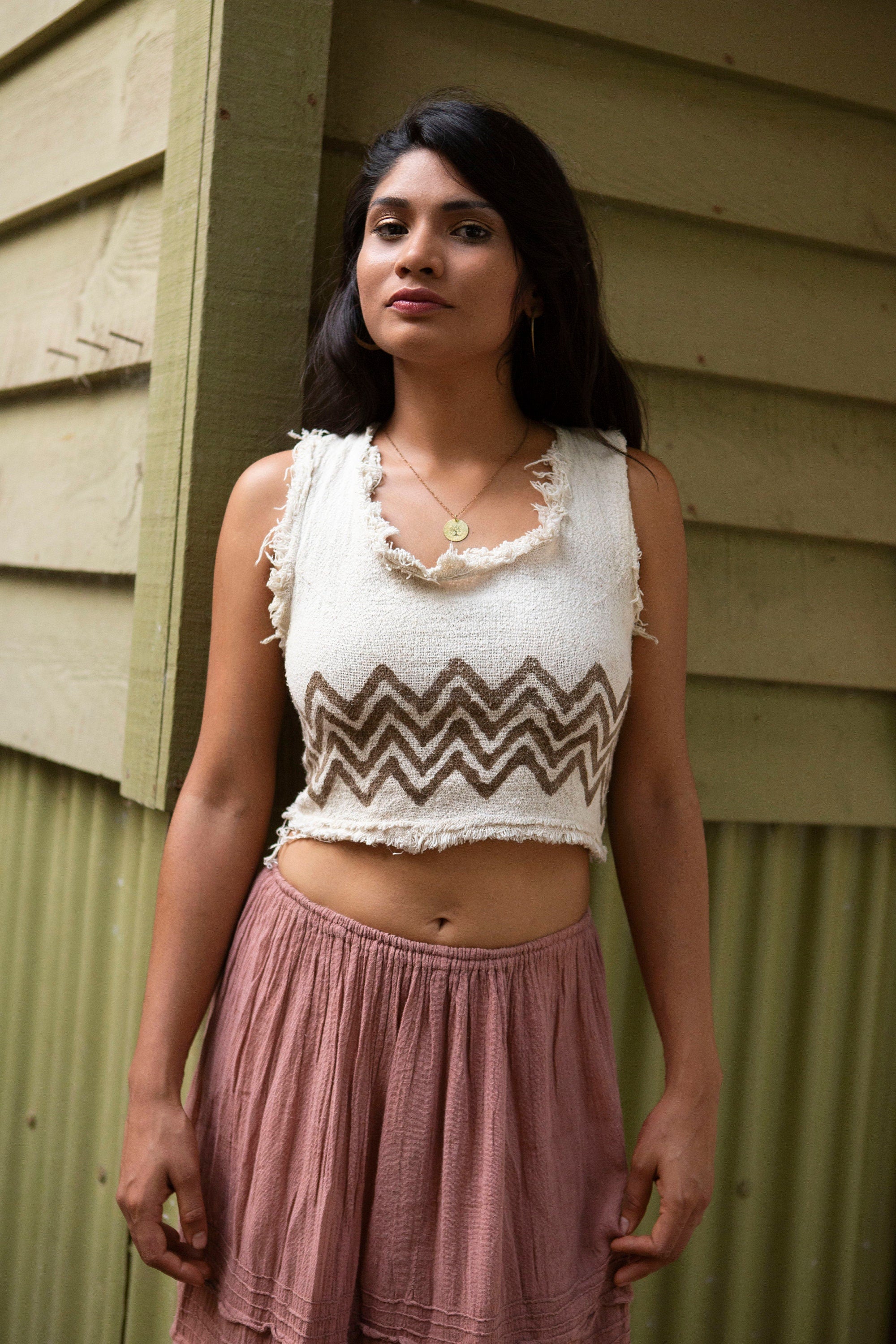 Festival-Top, Top mit Blockprint, Hippie-Top, kurzes Top