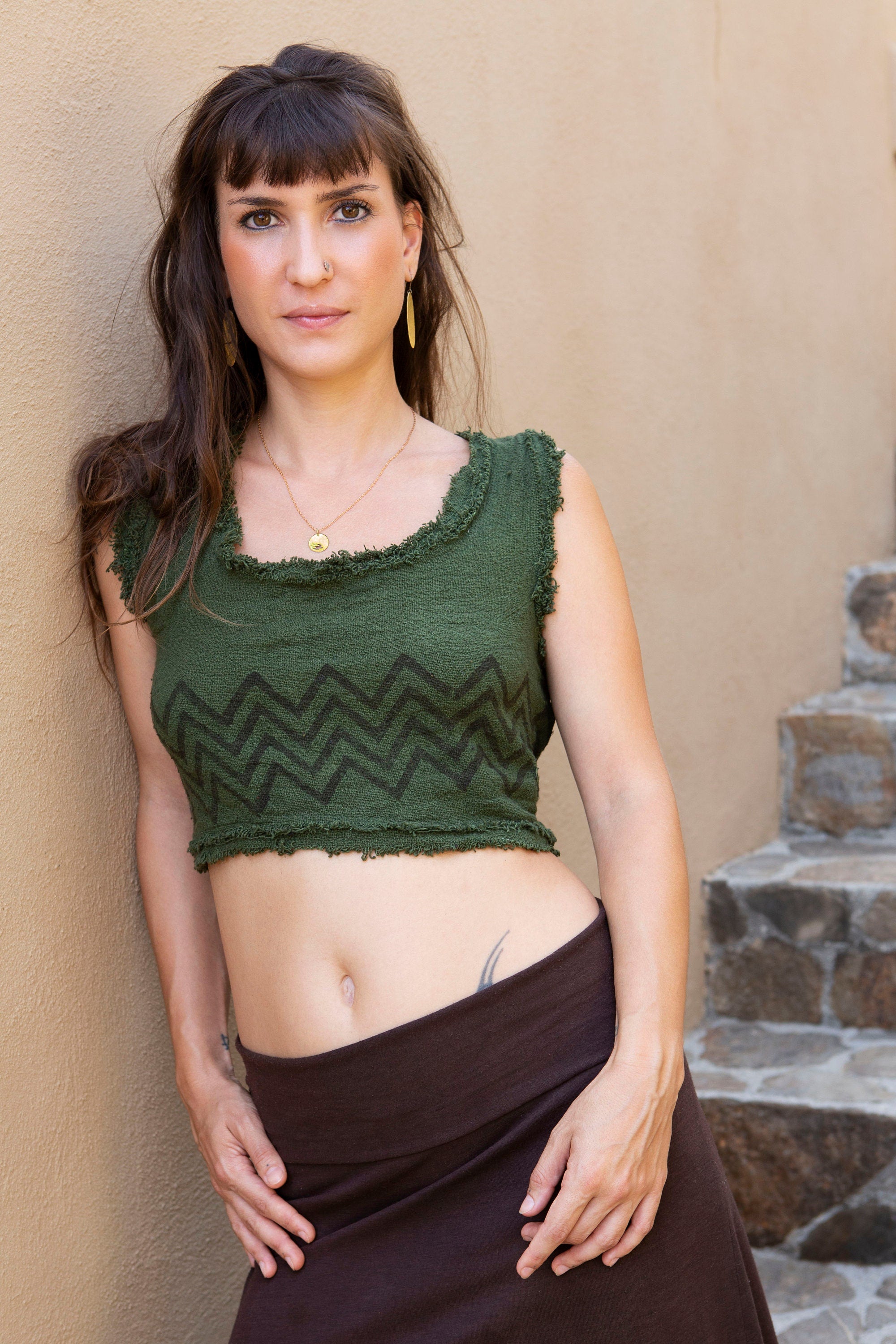 Festival-Top, Top mit Blockprint, Hippie-Top, kurzes Top