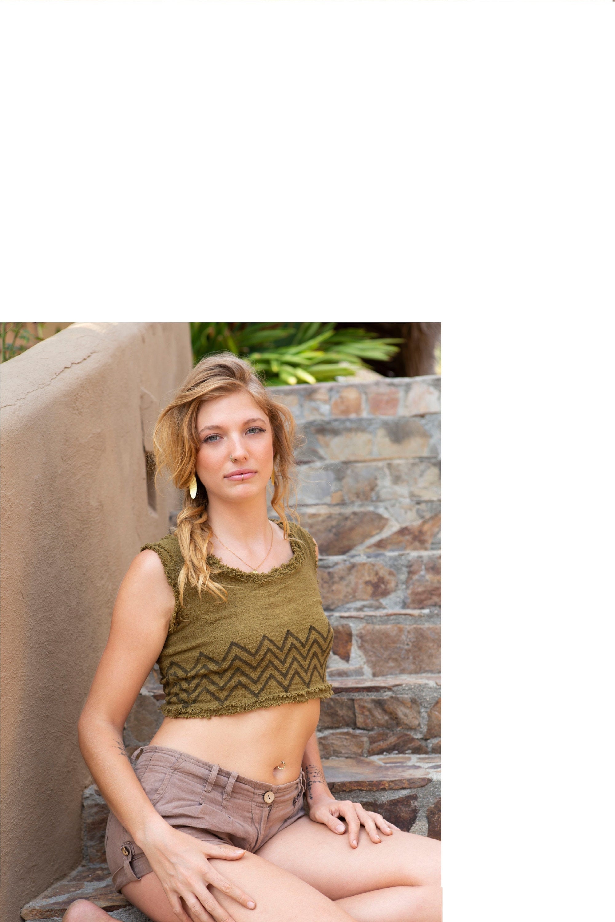 Festival-Top, Top mit Blockprint, Hippie-Top, kurzes Top