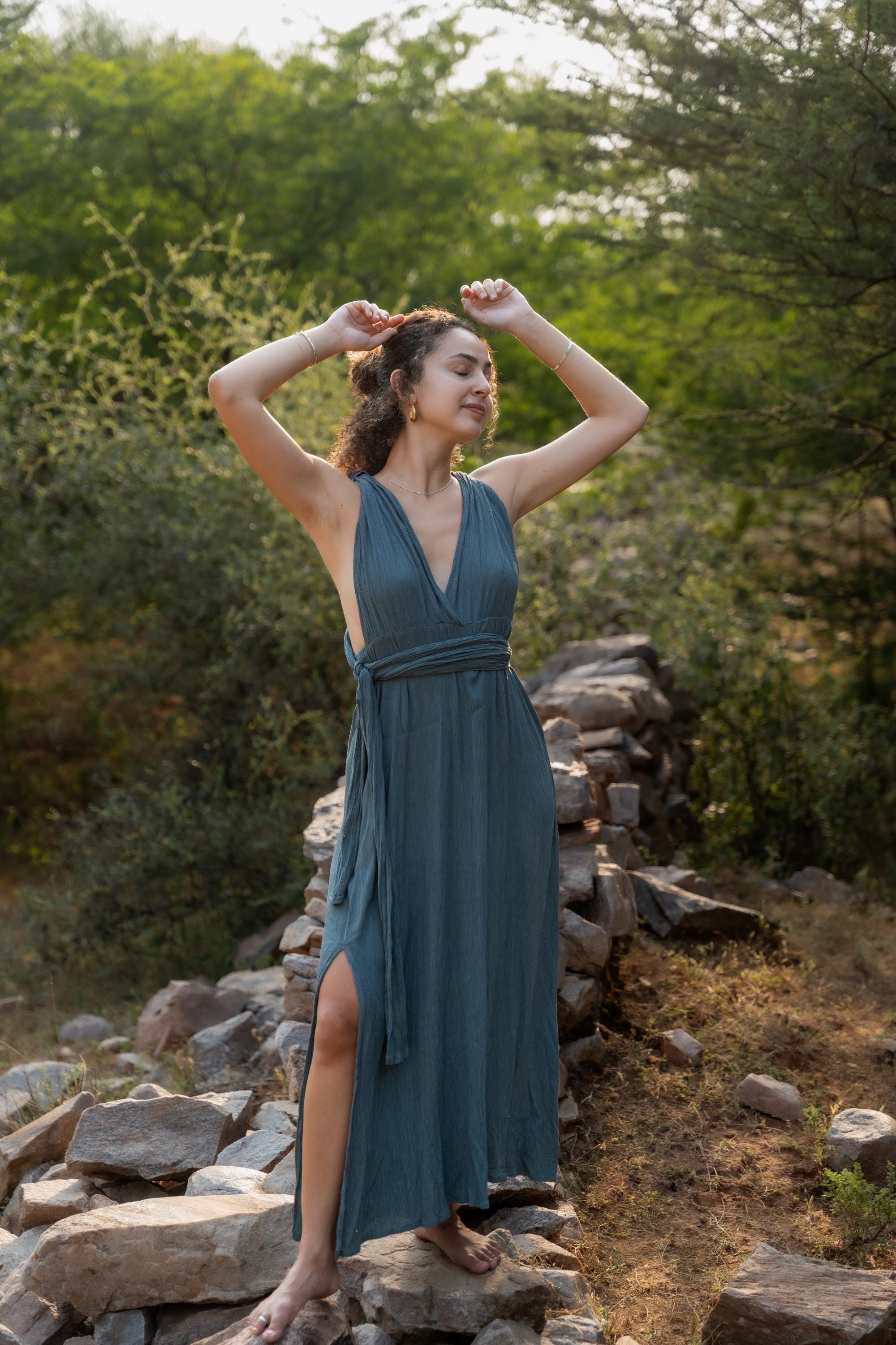 Langes Wickelkleid aus Viskose, Brautjungfernkleid
