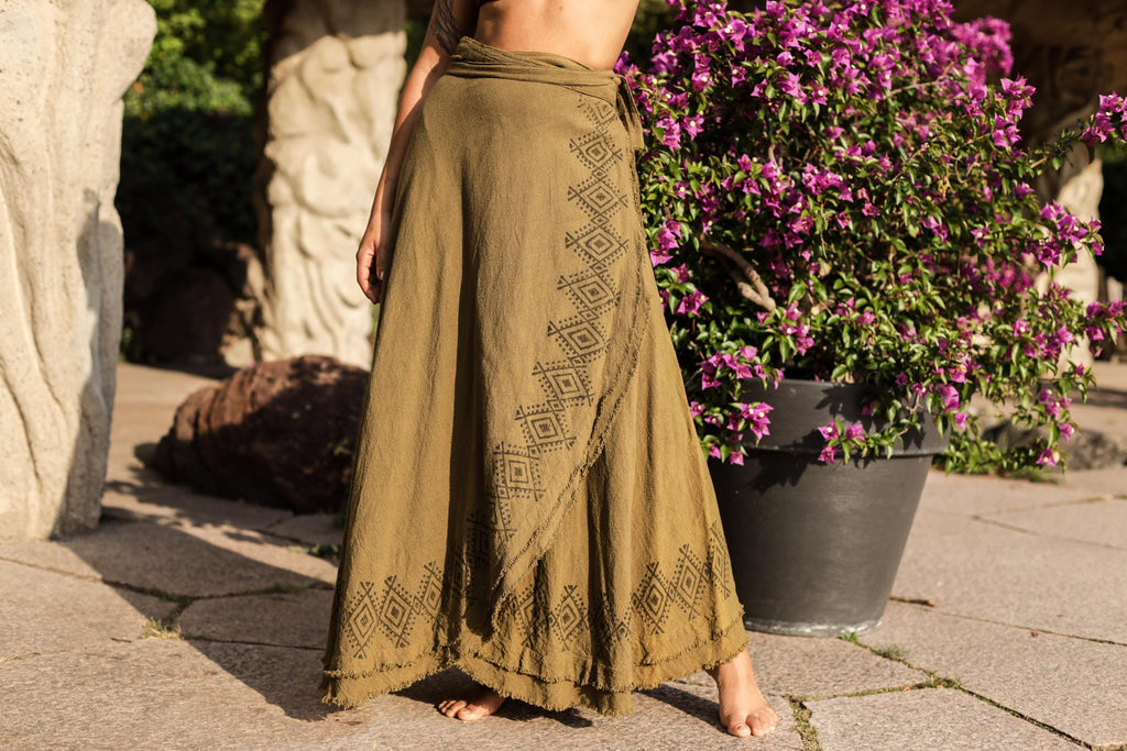Jupe portefeuille longue en coton